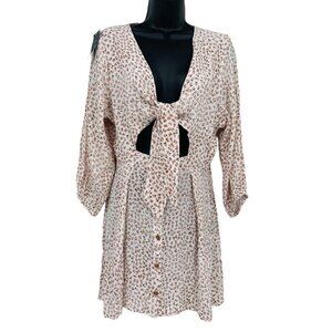 Faithfull The Brand Women's Trinidad Tie Front Mini Dress Size 4 Gauzy Ditzy‎